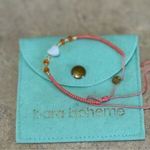 Bara Boheme Pink Beaded Adjustable Bracelet Heart Charm Cute and Elegant